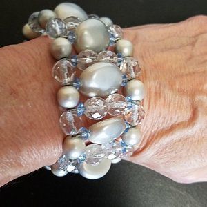 Vintage Alice Caviness Wide Crystal and Pearl Bracelet